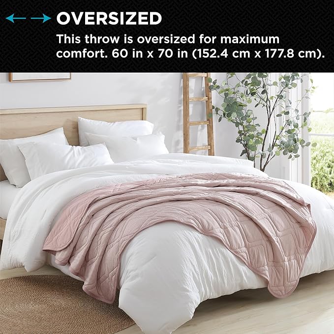 Brookstone Cooling Comfort Throw Blankets for Sleeping - Innovative Cooling Dual-Sided Throw - Oversized Cool Blanket for Hot Sleepers - Nylon and Polyethylene Blanket - Rose Smoke-StrideForce Fitness