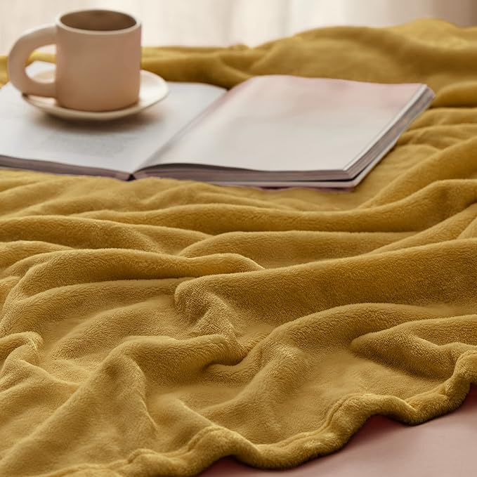 Bedsure Fleece Throw XL Blanket Yellow - 300GSM Soft Lightweight Plush Cozy Blankets for Bed, Sofa, Couch, Travel, Camping, 50x70 inches-StrideForce Fitness