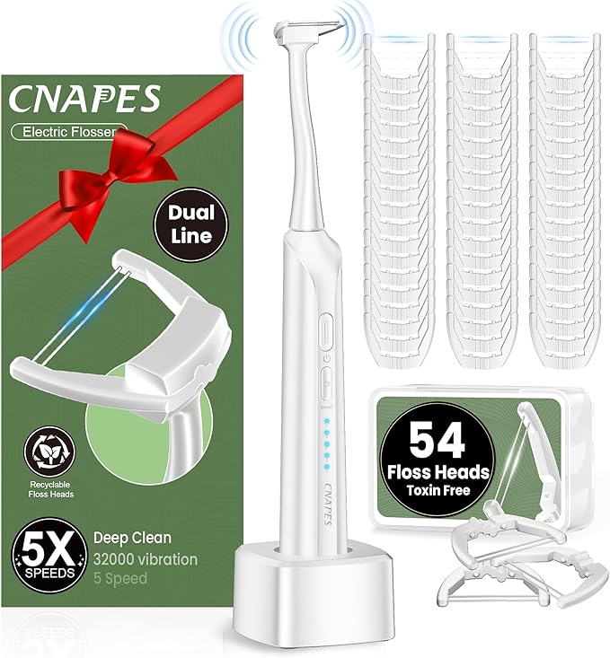 Electric Flosser for Teeth & Adults with 54 Refill Heads + 5 Speeds, Gentle Gliding Floss for Sensitive Gum Care,Water Flosser Alternative, Sonic Oscillation Deep Clean