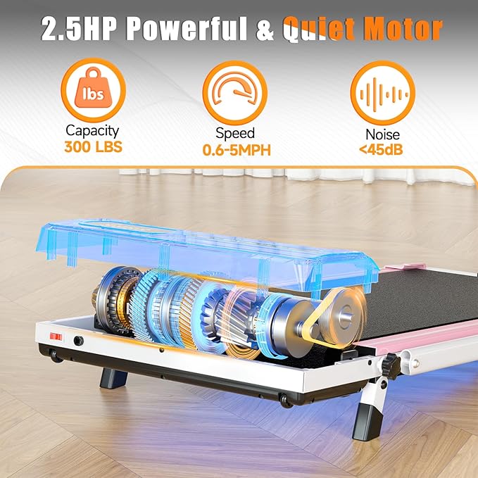 Incline Walking Pad with Handle Bar, Folding Treadmill Foldable Portable Under Desk for Home Office, Ultra Quiet <45dB, Safety Lock, 300+ LB Capacity-StrideForce Fitness