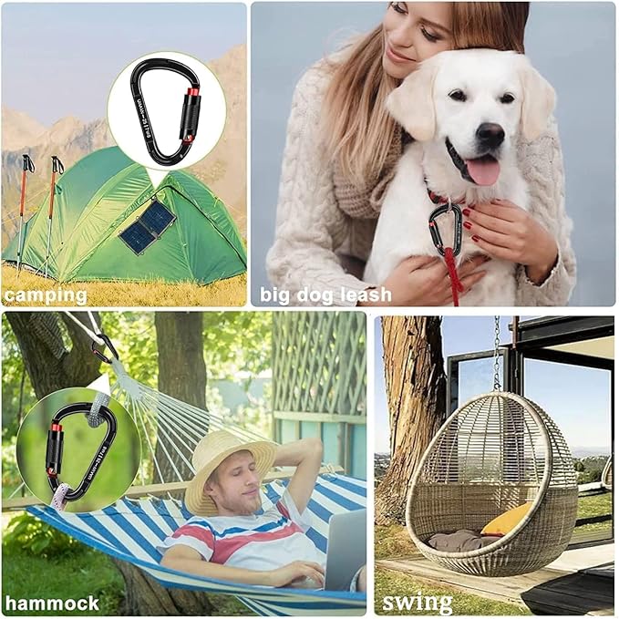 Auto Locking Carabiner Heavy Duty Carabiner 25kN UIAA Certified Climbing Carabiner Climbing Equipment Safety Carabiners for Rappelling, Hammocks, Rescue, Dog Leash, Swing-StrideForce Fitness