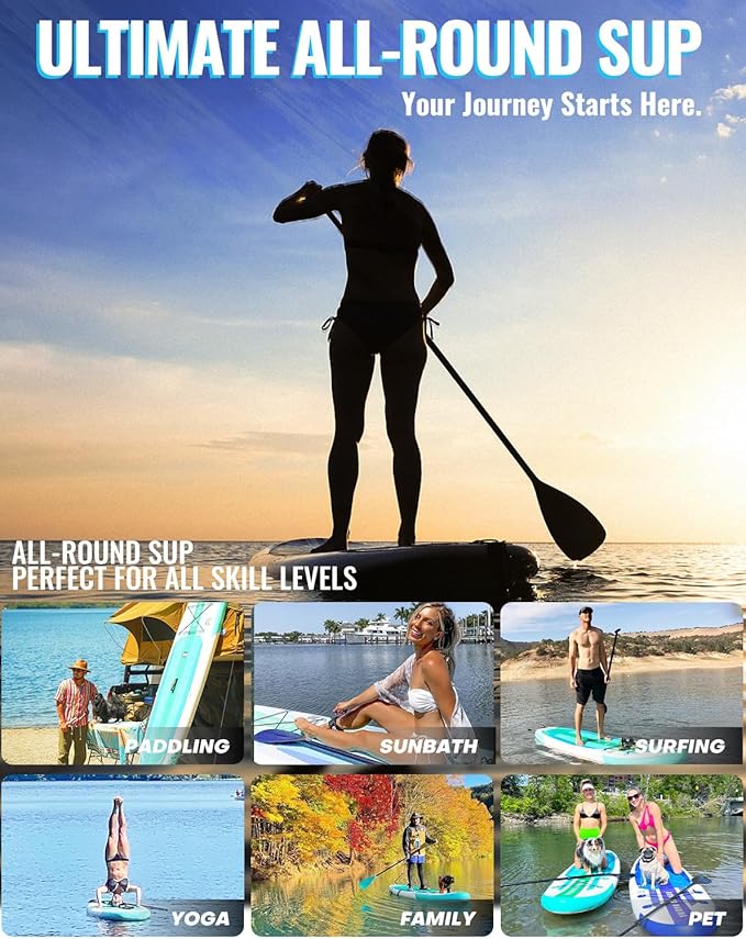 BM Paddle Board Inflatable Stand Up Paddle Board, SUP Paddleboard for Adult, Premium Accessories | Non-Slip EVA Deck & Foam Handles, Camera Mount, Double Action Pump, 85L Travel Backpack-StrideForce Fitness