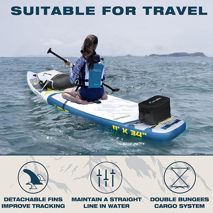UPWELL 11’6”/11'2”/11'/10'8”/10'6”/10'2” Inflatable Stand Up Paddle Board with sup Accessories Including Backpack, Repairing Kits, Non-Slip Deck, Leash, 3 Fins, Paddle and Hand Pump-StrideForce Fitness