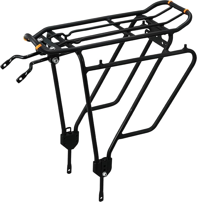 Ibera Bike Rack - Bicycle Touring Carrier Plus+ for Disc Brake/Non-Disc Brake Mount, Fat Tire Bikes, Frame-Mounted for Heavier Top & Side Loads, Height Adjustable for 26"-29" Frames-StrideForce Fitness