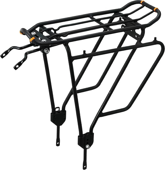 Ibera Bike Rack - Bicycle Touring Carrier Plus+ for Disc Brake/Non-Disc Brake Mount, Fat Tire Bikes, Frame-Mounted for Heavier Top & Side Loads, Height Adjustable for 26"-29" Frames-StrideForce Fitness