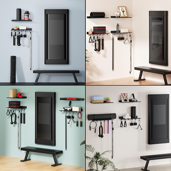 2-Tier Floating Shelf Compatible with Tonal Accessories, Home Gym Storage Shelf, Gym Rack Wall Mount Organizer, Workout Metal Holder, T-Bracket Lock Adapters Hanger, US Patent Holding-StrideForce Fitness