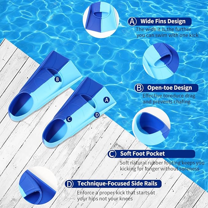Kids Swim Fins,Short Kids Fins Youth Swimming Flippers for Lap Swimming Training for Children Girls Boys Beginners-StrideForce Fitness