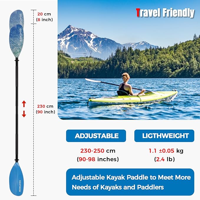 Kayak Paddles with Alloy Shaft and PP Blade, Floating Kayaking Oars, Adjustable 230-250 cm/90-98 Inches, 210-230 cm/82-90 Inches-StrideForce Fitness
