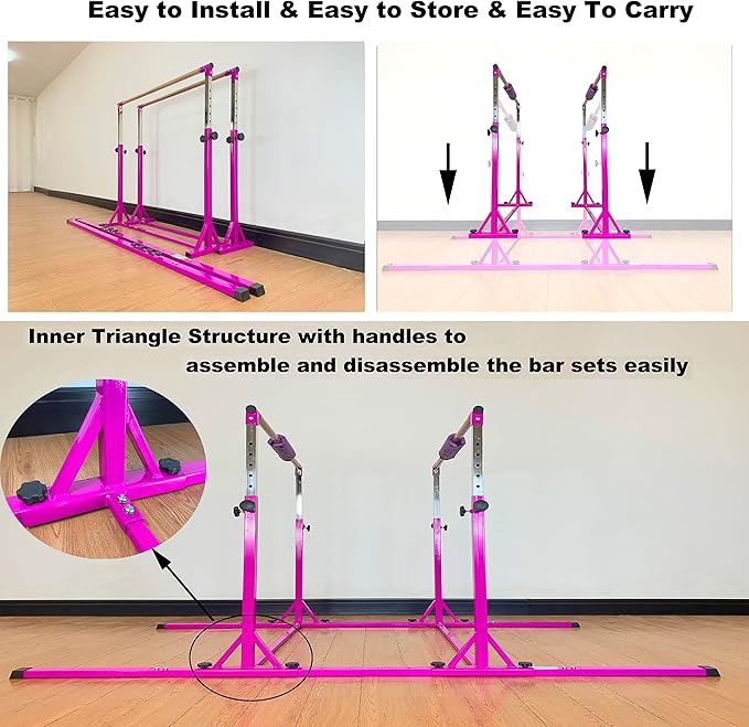 Gymnastics Double Horizontal Bars 3Play Parallel Bars Uneven Bars Gymnastics Training Kip Bar with 304 Stainless Steel Regulating Arms & Fiberglass Rail for Indoor Outdoor Home Club Use-StrideForce Fitness