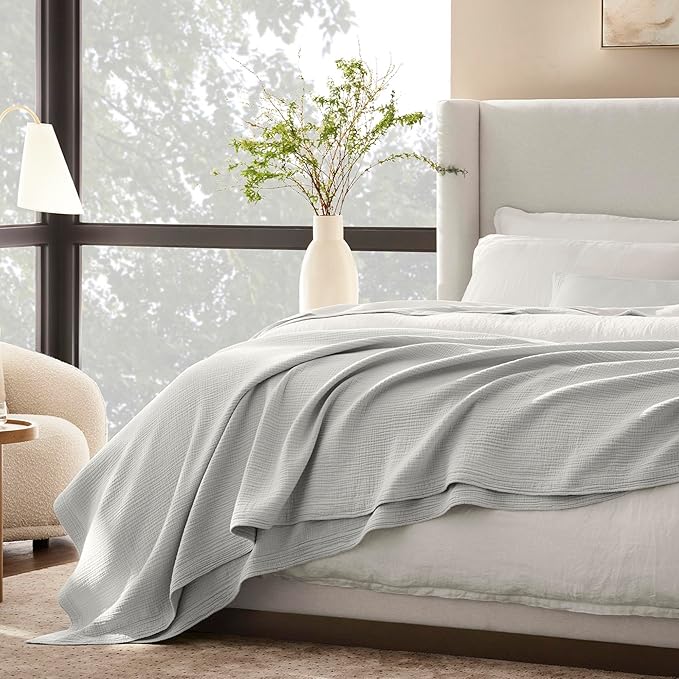 BOLL & BRANCH Dream Bed Blanket - Full/Queen, Mist - Luxury 100% Organic Cotton - Soft, Lightweight and Breathable - Cloud-Like Touch-StrideForce Fitness