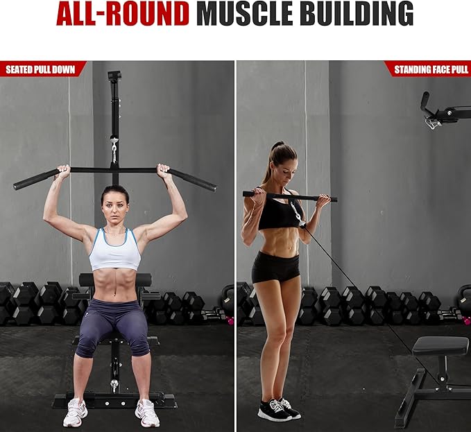 LAT All-in-one Machine with High and Low Pulley Station, LAT PullDown and LAT Row Cable Machine, LAT Tower with Adjustable Leg Support for Home Gym Total Body Training-StrideForce Fitness