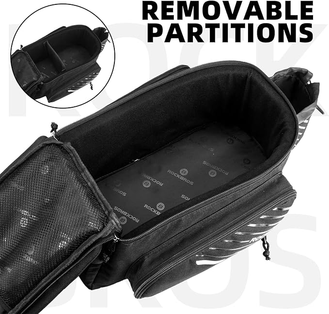 ROCKBROS Bike Rack Bag Bicycle Bag Trunk Rear Rack Bag Bike Panniers Bike Accessories Basket Storage Luggage Saddle Shoulder Bag 13L for E bike, Bicycle With Rain Cover Biking Accessories Gear-StrideForce Fitness