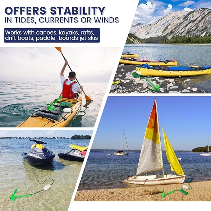 Dreizack Kayak Anchor Kit, 3.5 lb Folding Grapnel Boat Anchor Trolley Accessories with 40ft Rope and PVC Buoy for Fishing Kayaks SUP Paddle Boards Canoes Jet Ski PWC Inflatable Small Boats-StrideForce Fitness