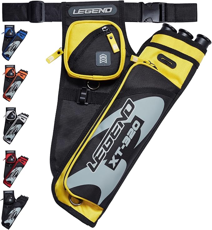 LEGEND XT320 Archery Quivers - Nylon Hip Quivers with 3 Arrow Tube Cases for Target Shooting - Adjustable Waist Belt, T-Slot, Storage Compartments for Accessories, Gear, Tools, Release Tab, Score Card-StrideForce Fitness