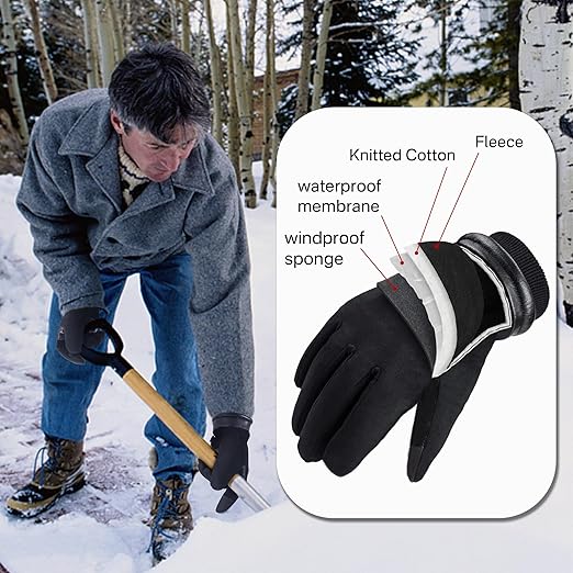 HANDLANDY Winter Gloves for Men Women, Thermal Gloves for Cold Weather Driving Cycling Ski Outdoor, Insulated Leather Work Gloves (Small, Black)-StrideForce Fitness