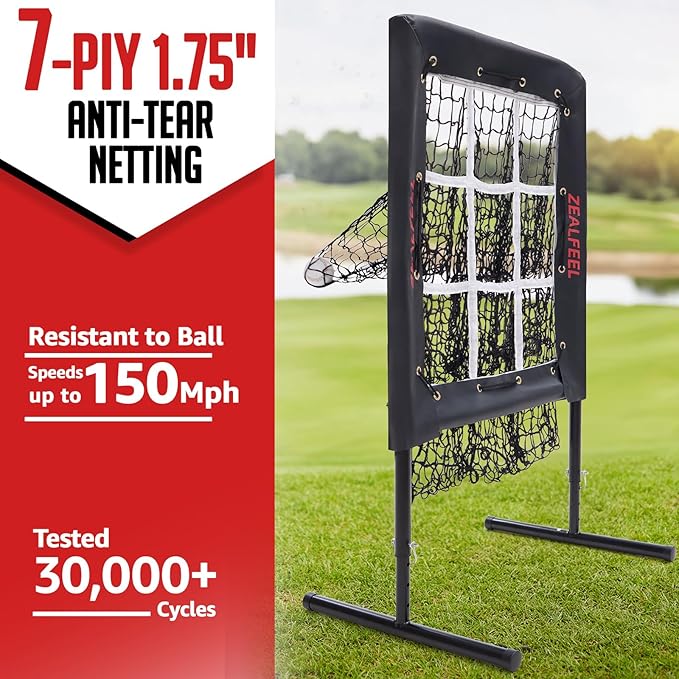 Baseball Pitching Net, 9 Hole Pitching Net with Strike Zone, 5 Height Adjustable Throwing Trainer, Heavy Duty Baseball Softball Net with Carry Bag for Solo Practice-StrideForce Fitness