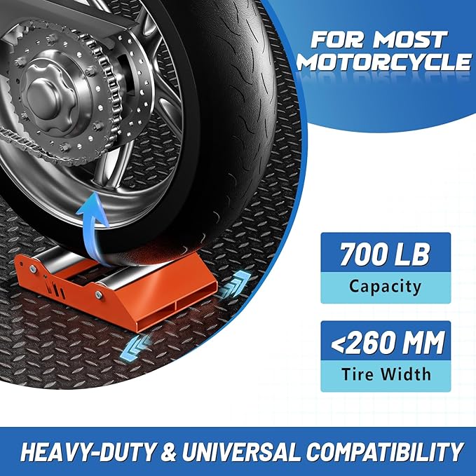 Motorcycle Wheel Cleaning Stand Universal Wheel Roller Stand for Tire Cleaning & Chain Lubrication Heavy Duty Paddock Stand for Street Bike (Motorcycle < 700 LB & Tire Width <260 mm) Orange-StrideForce Fitness