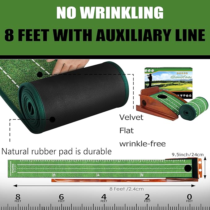 GimYaa Golf Putting mat Green Indoor and Outdoor with Auto Ball Return,Game Practice Golf Gifts for Home, Office, Backyard Indoor Golf and Outdoor Use, Crystal Velvet Mat-StrideForce Fitness