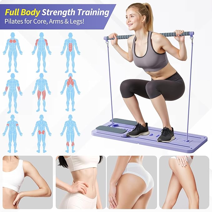 Pilates Reformer Set, ESBANY Pilates Board with Phone Holder, Multi-Purpose Foldable Pilates Reformer Machine, Portable Home Pilates Slider Board Equipment for Home Workout, Fitness, Exercise, Abs-StrideForce Fitness