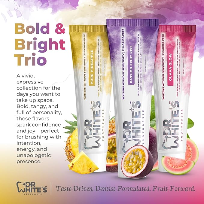 Dr. White’s Signature Flavor Trio – Bold & Bright | Fluoride-Free Toothpaste with Nano-Hydroxyapatite for Enamel Strength & Sensitivity Relief, Mint-Free (3-Pack)