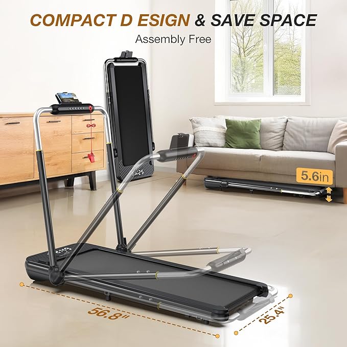 WELLFIT 10% Incline Foldable Walking Pad Treadmill with Handle Bar for Home, 360 LBS Capacity, 7.6MPH Max Speed,Wide Shock Absorbing Deck, 3.0HP Low Noise, for APP/Mute Remote-StrideForce Fitness