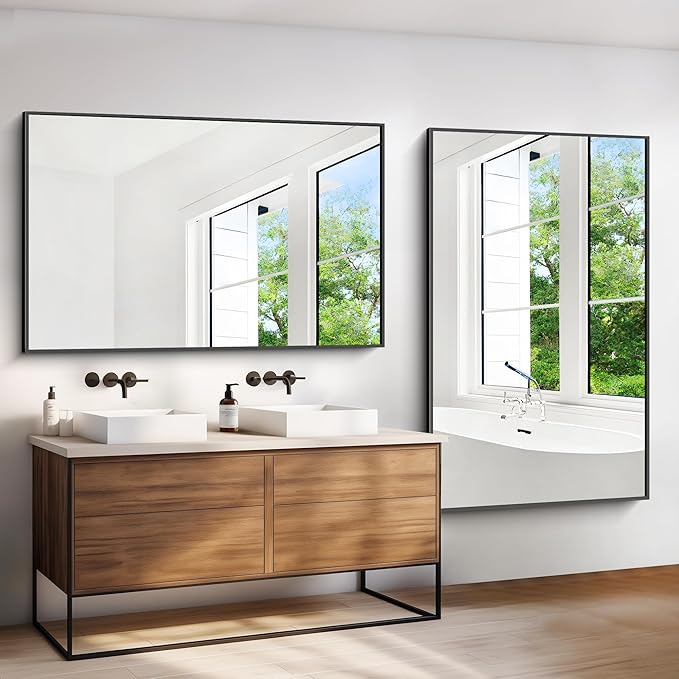 Bathroom Mirror,60x36 inch Large Wall Mirror for Bathroom Wall Mounted Black Rectangle Mirrors,Black Bathroom Mirror for Living Room,Farmhouse,Bedroom Entryway,Horizontal/Vertical-StrideForce Fitness