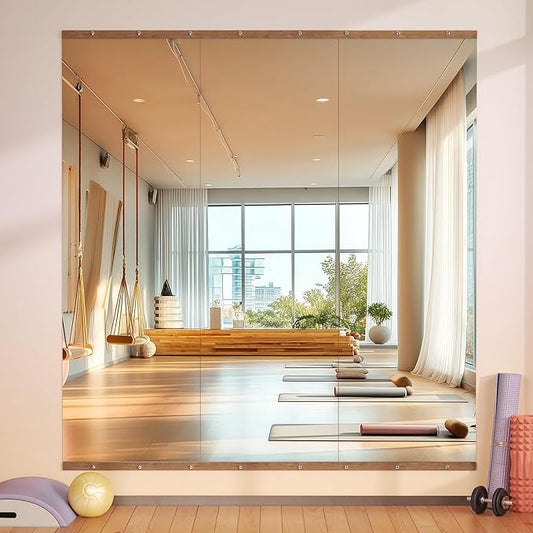 Hasipu 3Pcs 55''x17'' Home Gym Mirror Large Full Length Wall Mounted Full Body Mirror for Yoga Dance Fitness Exercise Studio Bedroom Garage, Frameless Tempered Glass Workout Mirrors Walnut Rectangular-StrideForce Fitness