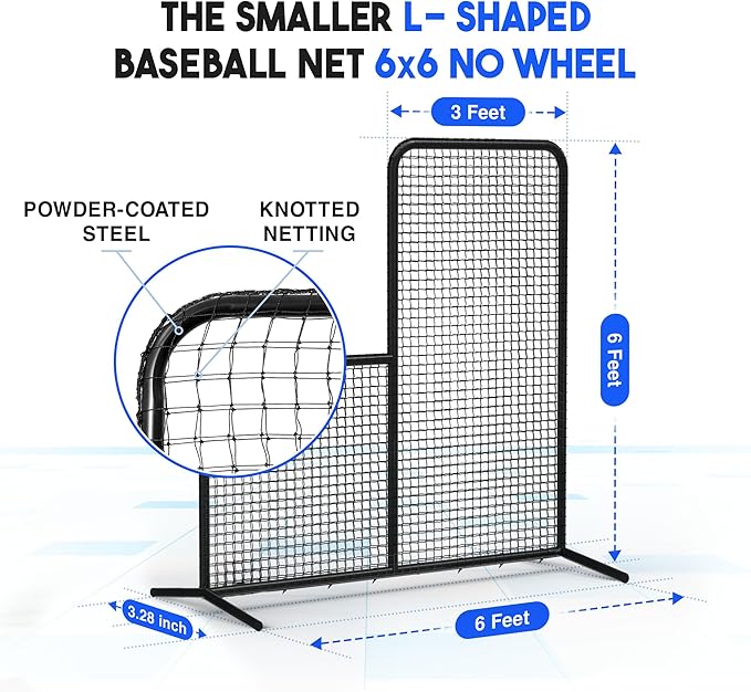 Yes4All Portable L-Screen Baseball 7x7ft with 2 Baseballs, Rubber Wheels - L Screen Baseball for Batting Cage, Protective Pitching Screen Net Double Layers, Carry Bag Included-StrideForce Fitness