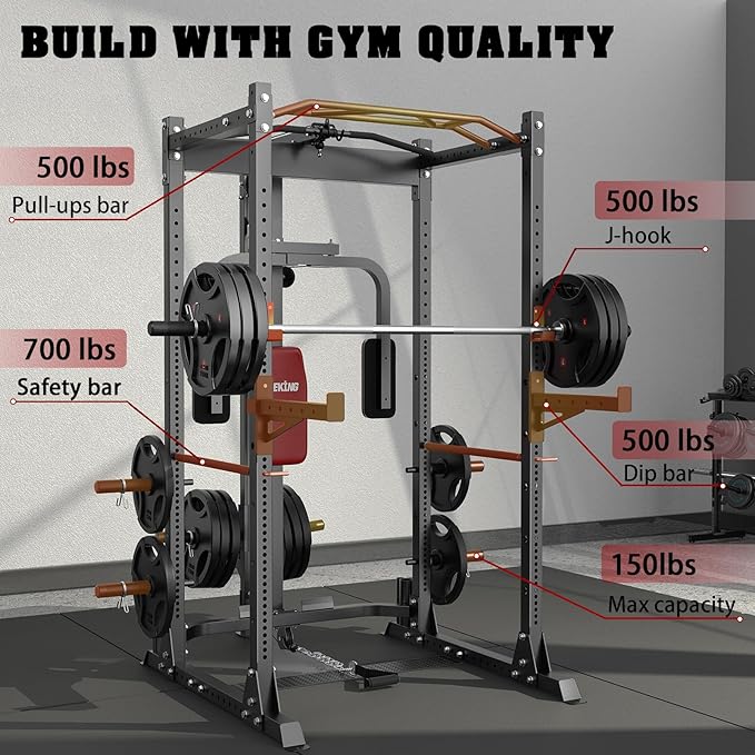 BEKING Power Cage, 2000LBS Power Squat Rack with LAT Pulldown, 2.36" ×2.36" Multi-Functional Squat Cage with Pulley System and More Training Attachments for Home Gym-StrideForce Fitness