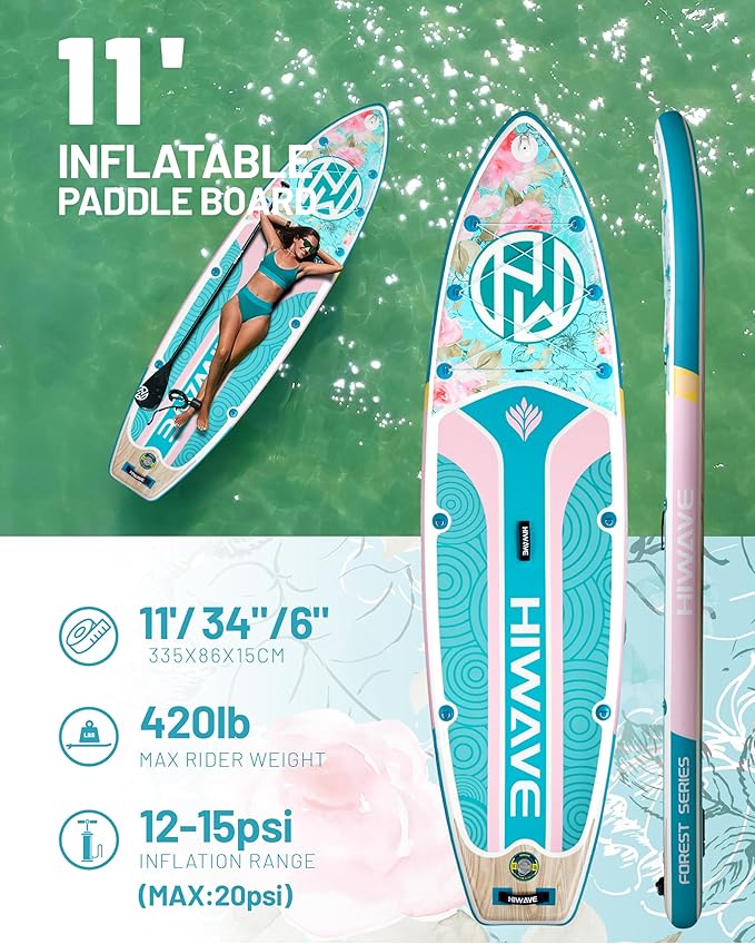 Inflatable Paddle Board 11 '* 34 "* 6" Extra Wide Sup Board, 420lb Capacity Paddle Board for Adults, Suitable for Sea and Lakes, 2+1Family Board-StrideForce Fitness