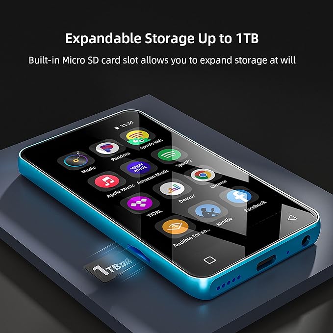 MP3 Player with Bluetooth and WiFi,MP3 Player with Spotify,Spotify Kids,Audible,Pandora,Amazon Music,4" Music Player MP4 Up to 1TB(80GB,Blue_White)-StrideForce Fitness