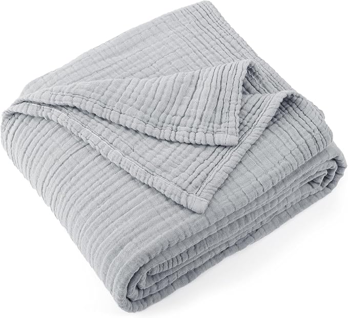 Carriediosa 100% Cotton Muslin Throw Blanket 50" X 70" Throw XL Size，4-Layers Summer Gauze Throws for Bed Couch，Soft Lightweight Breathable Linen Blankets Bedspread for Adults All Season，Grey-StrideForce Fitness