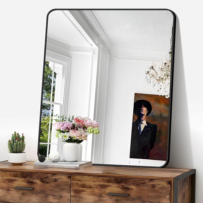 FORBATH Bathroom Mirror 30" x 36", Rectangle Black Bathroom Mirror with Black Aluminum Frame Rounded Corner, Wall Mounted Mirror for Bedroom Entryway Living Room-StrideForce Fitness