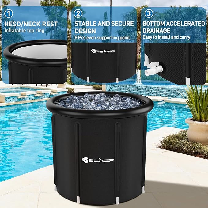Yesker 126 Gal Ice Bath Tub with Air Ring, Portable Multi-Layered Cold Plunge Tub with Lid for Athletes, Foldable and Inflatable, One Person Hot Bathtub at Gym, Yard, Home, Outdoors Use-StrideForce Fitness