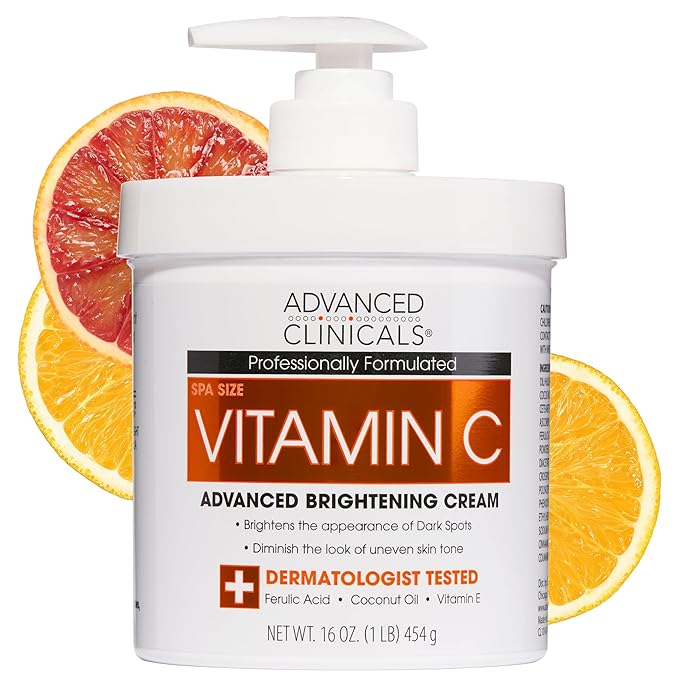 Advanced Clinicals Vitamin C Cream Visibly Brightening Body Lotion | Vitamin C Moisturizer Skin Care Body Cream For Women & Men Helps Visibly Improve Look Of Dark Spots & Uneven Skin Tone, 16 Ounce-StrideForce Fitness