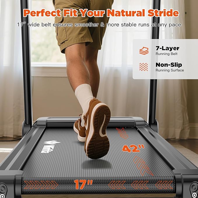 Treadmill with Incline, 300 LBS Capacity, 8 MPH or 10 MPH Speed, Bluetooth, App, Pause Function, Folding Treadmills for Home with 64 Programs, 17'' or 18'' Wide Belt, Heart Rate, BMI Detector-StrideForce Fitness
