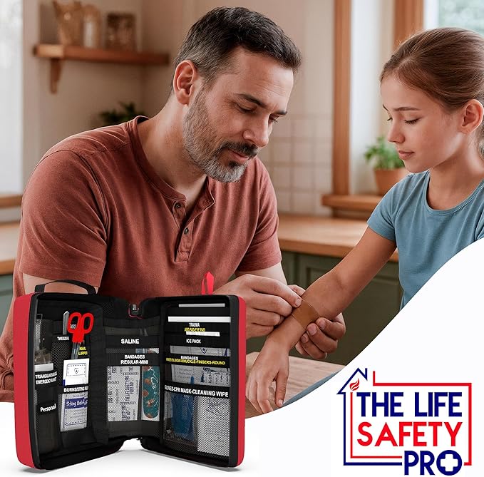 Portable First Aid Kit for Kids with CPR Shield - Ideal for Home, Car, School, Camping, and as a Travel First aid kit. Latex-Free Bandages – Children First Aid Guide by The Life Safety Pro-StrideForce Fitness
