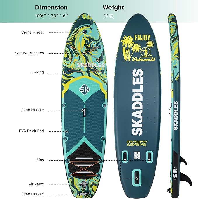 10’6’’ Portable Inflatable Stand Up Paddle Board (SUP) for Adults and Youth with Non-Slip Deck – Complete Accessories Kit, Perfect for Fishing, Yoga, Fitness & Family Fun-StrideForce Fitness