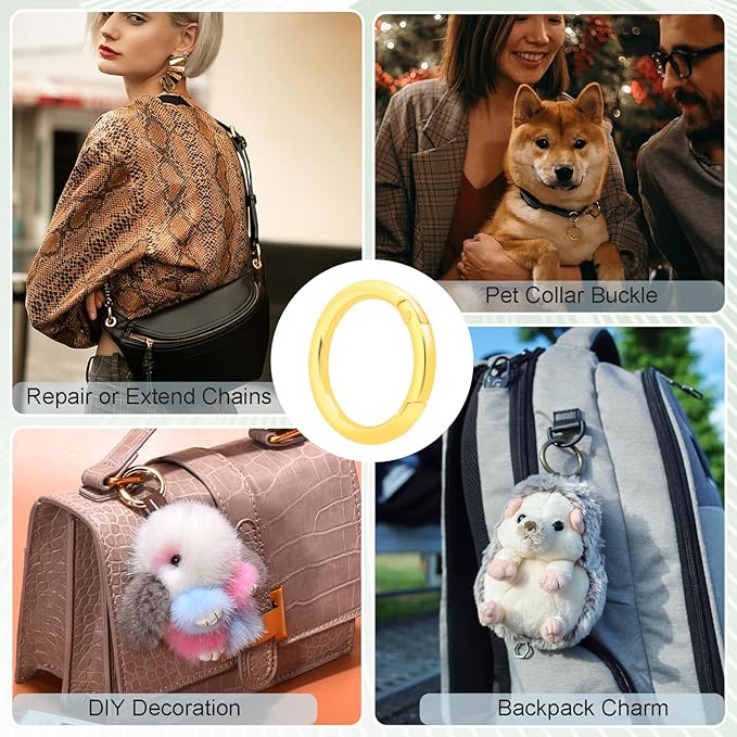 10 Pack 1-1/4" Trigger Spring O Rings, Metal Round Carabiner Clip Snap Hook, Spring Keyring Buckles for Replacement Purse Strap, Paracord Lanyard Clips, Keychain Rings Hardware DIY Crafts Making-StrideForce Fitness