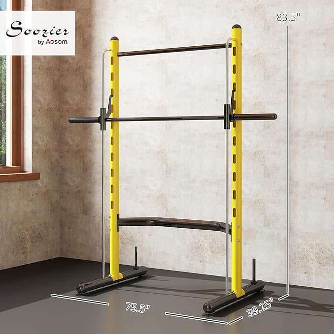 Soozier Squat Rack with Pull-Up Bar, Adjustable Power Rack with Barbell Bar, Multi-Functional Bench Press Rack for Home Gym Strength Training-StrideForce Fitness