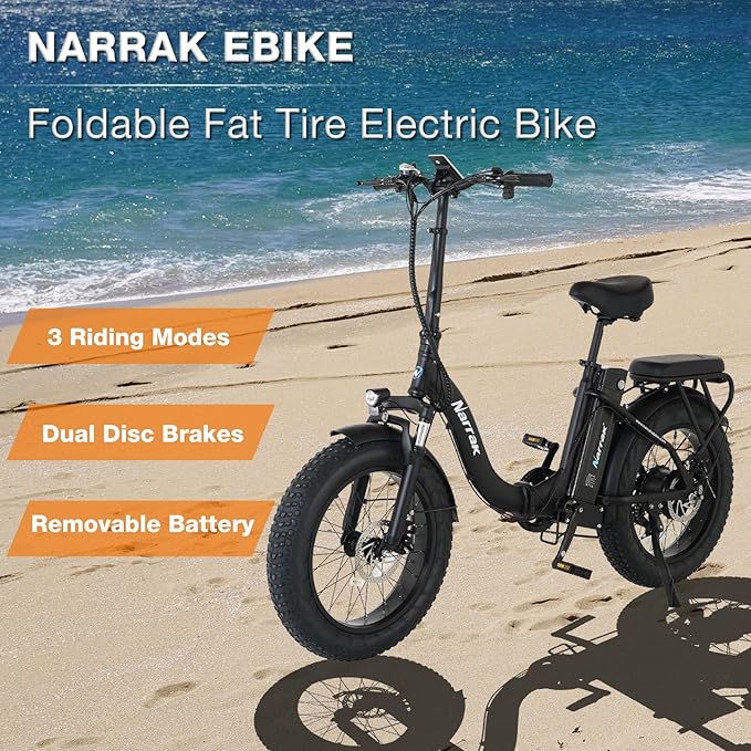 Fat Tire Folding Electric Bike, 48V & 624Wh Lithium Removable Battery, Peak 1100W Brushless Motor, Max Speed 28Mph, M5 Large LCD Display, Suspension, Step-Over/Thru Frame-StrideForce Fitness