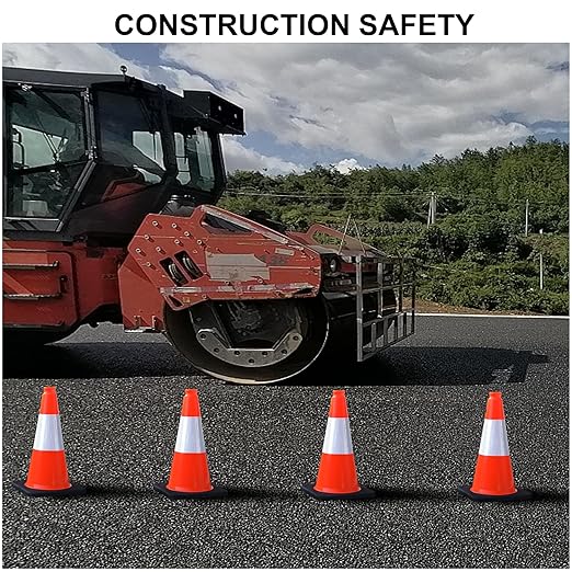 OrangeStar 4-Pack 18" Traffic Cones with Weighted Rubber Base, 6" Reflective Collar, Orange Safety Cones for Parking Lot, Road Construction, Warehouse, Highway, Weatherproof PVC-StrideForce Fitness