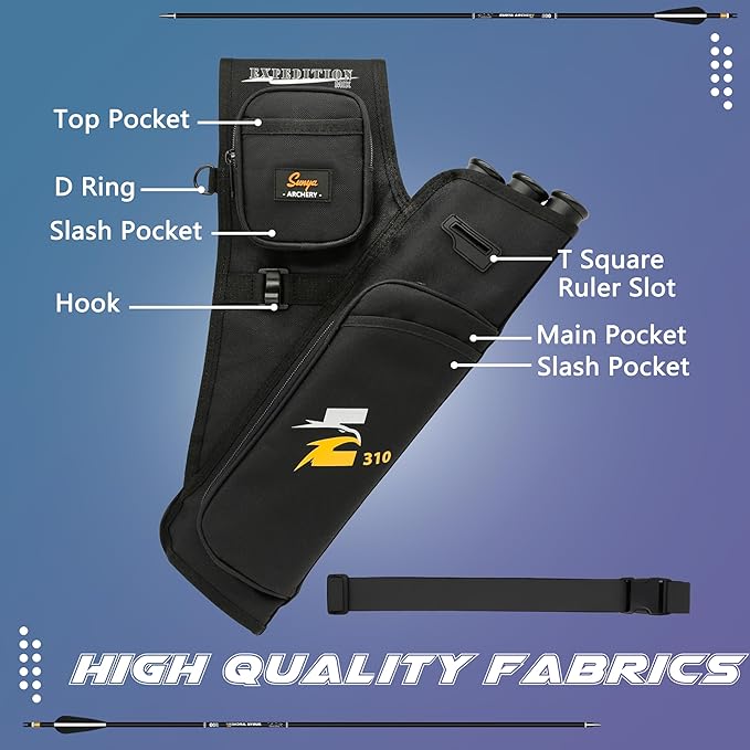 SUNYA Archery Hip Quiver for Arrows. Includes 3 Tubes Arrow Holder, Accessories Pockets and Waist Belt. Fit for Compound and Recurve Bow Practice.-StrideForce Fitness