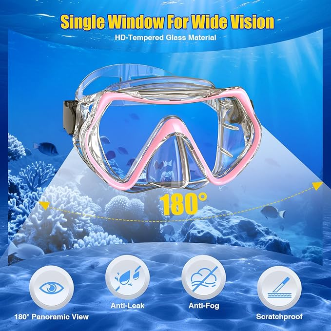 Snorkeling Gear, Dry Snorkel Set180° Panoramic Wide View,Anti-Fog Scuba Diving Mask, Professional Snorkeling Gear for Free Breathing, Swimming, Diving-StrideForce Fitness