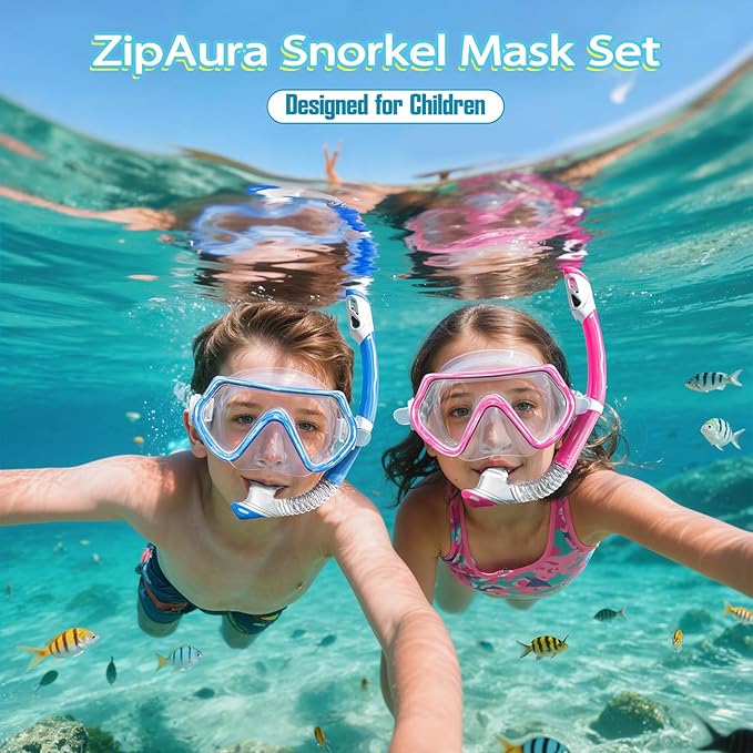 Snorkeling Gear for Kids, Kids Snorkel Set for Ages 3-14, Anti-Fog Diving Mask and Dry Top Snorkel Combo Set, Unisex Swimming Goggles-StrideForce Fitness