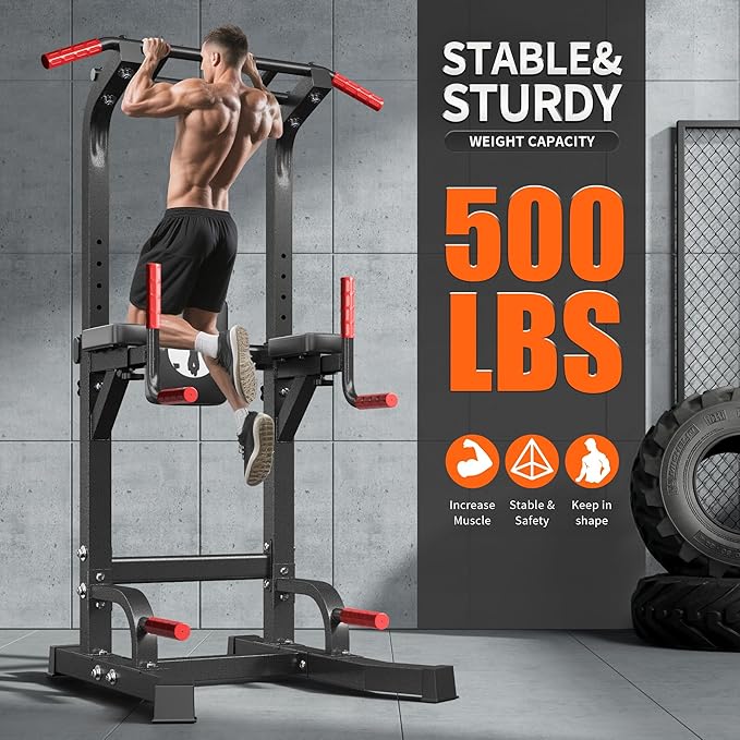 sogesfurniture Adjustable Dip Stands Assistive Trainer for Home Gym - 10-Level Height Wall-Saving Pull Up Bar, Dual Training Stands for Dip Push Up & Core Workout, Heavy Duty Steel Frame-StrideForce Fitness