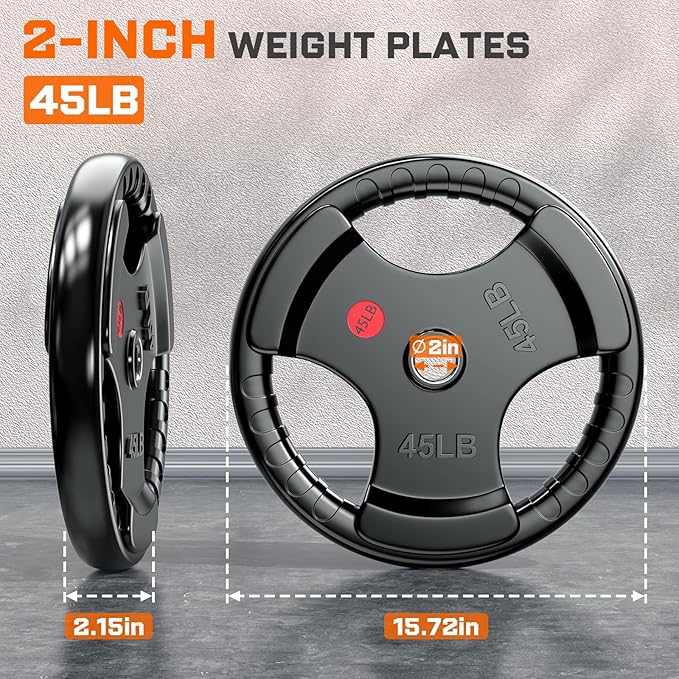 XDDIAS Rubber Weight Plates for Barbell, 2-Inch Olympic Grip Plate for Strength Training, Weightlifting and Bodybuilding in Home & Gym, Solid Cast Iron Weight Plates Pair and Sets-StrideForce Fitness