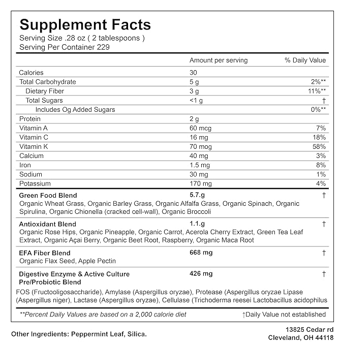 Super Greens Powder Superfood Organic, 229 Servings Digestive Enzymes, Probiotics & Vitamins Vegetables (Wheatgrass, Spirulina & more), Fruits, 4 Pounds(64oz).-StrideForce Fitness