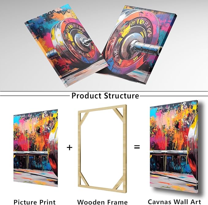 sawjug Gym Barbell Wall Decor, Colorful Graffiti Canvas Wall Art, Gym Motivational Wall Art, Colorful Pictures Wall Decor, Wall Painting for Living Room, Bedroom (12" x 18" x 3 pcs)-StrideForce Fitness