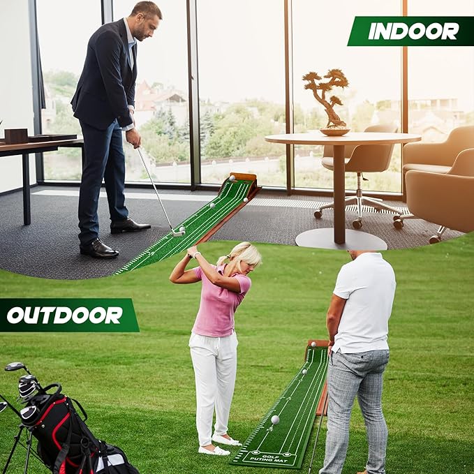 Putting Green Indoor and Outdoor, Golf Putting Mat with Auto Ball Return, Wrinkle-Free & Simulates Real Golf Putting Green - Putting Practice Mat for Office Home, Golf Gifts for Men, Dual-Hole-StrideForce Fitness